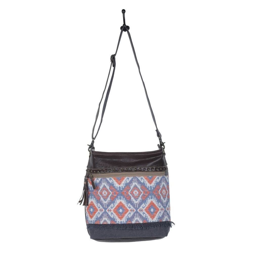 Myra Bag Handmade Taupe Shoulder Bag Upcycled Canvas & Cowhide Leather - Picture 4 of 8